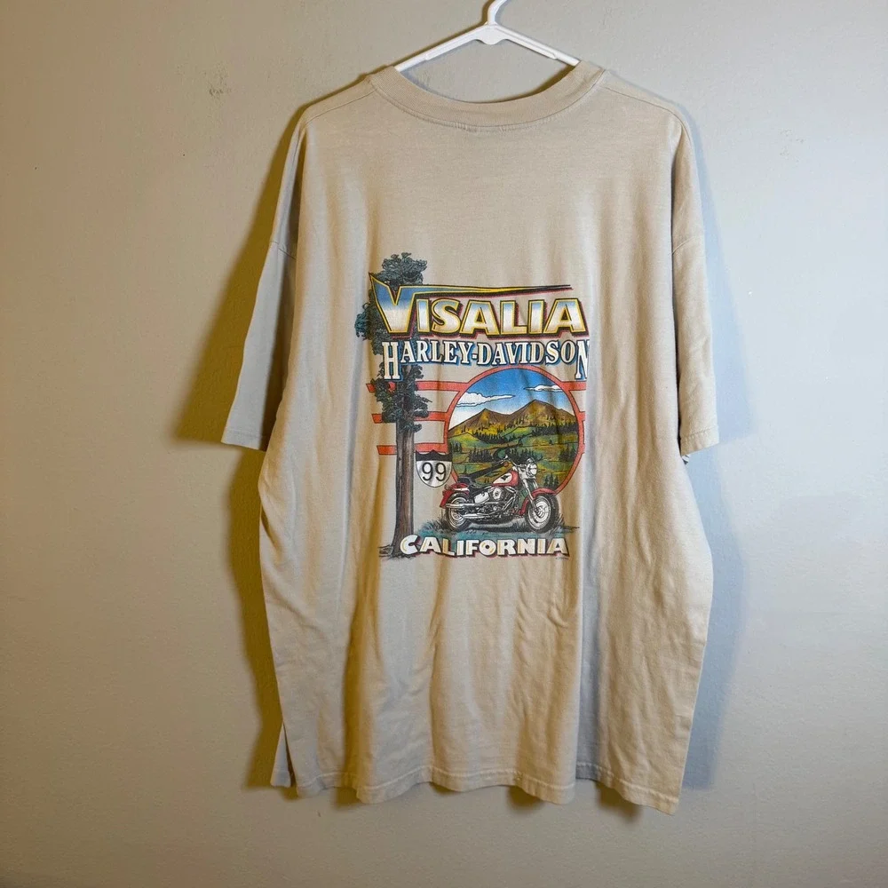 Vintage 2000 Harley-Davidson Visalia CA Legends Graphic T-Shirt Tan XXL USA Made